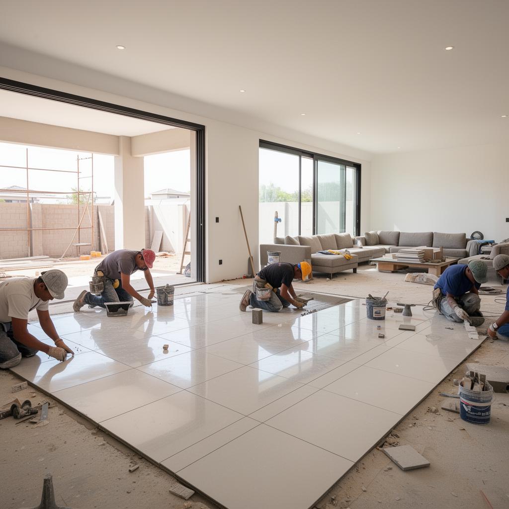 Precision tiling — every tile laid dead level. Recent living room project in Durban. 🏠